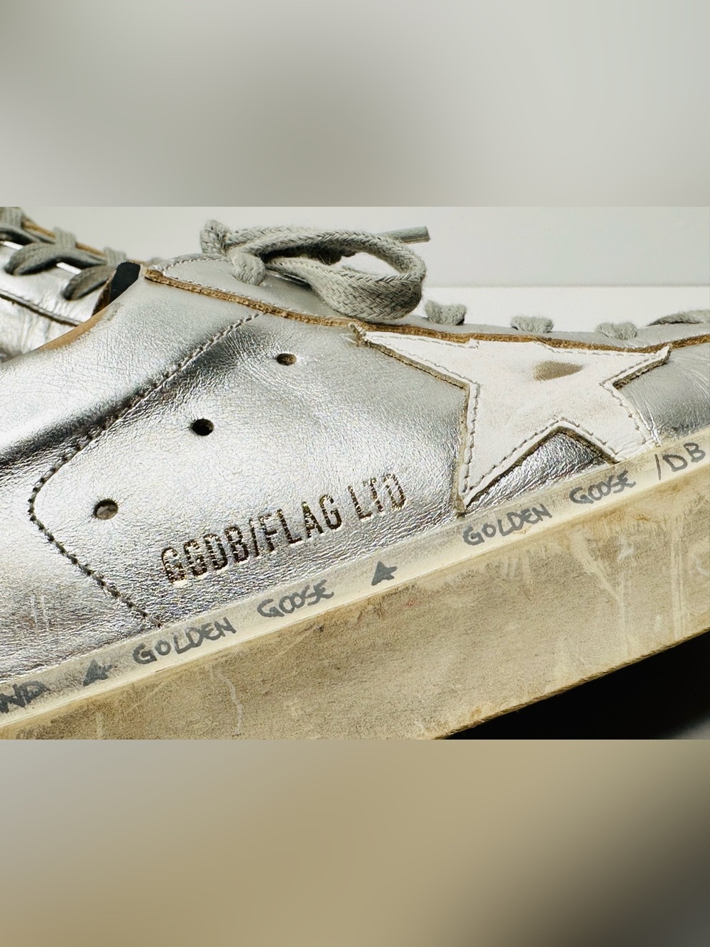 Golden Goose Hi Star Silver Leather Pink Glitter Heel Low Top Sneakers Shoes - Picture 8 of 14